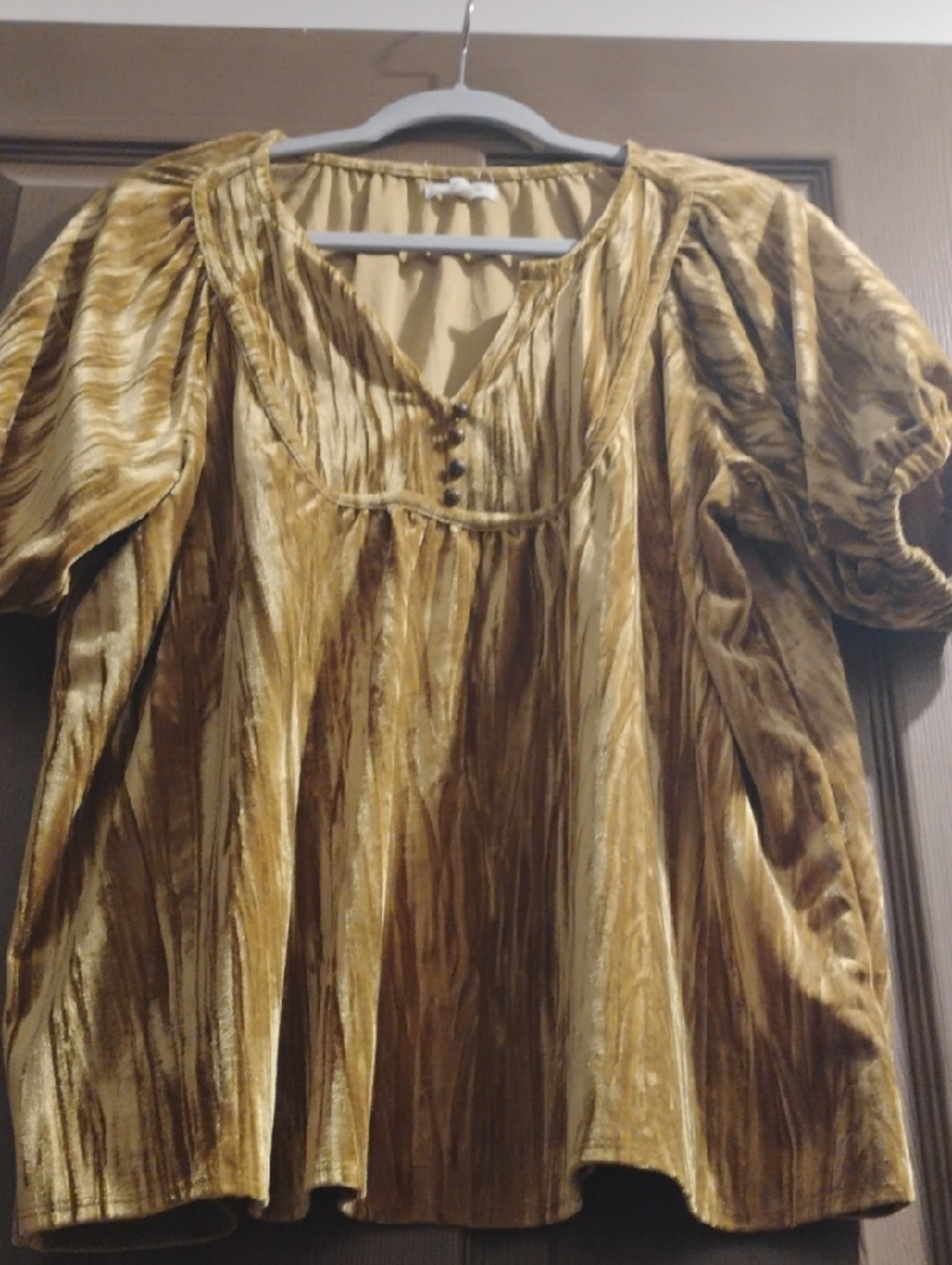 Maurices Velvet Puff Sleeve Blouse in Gold